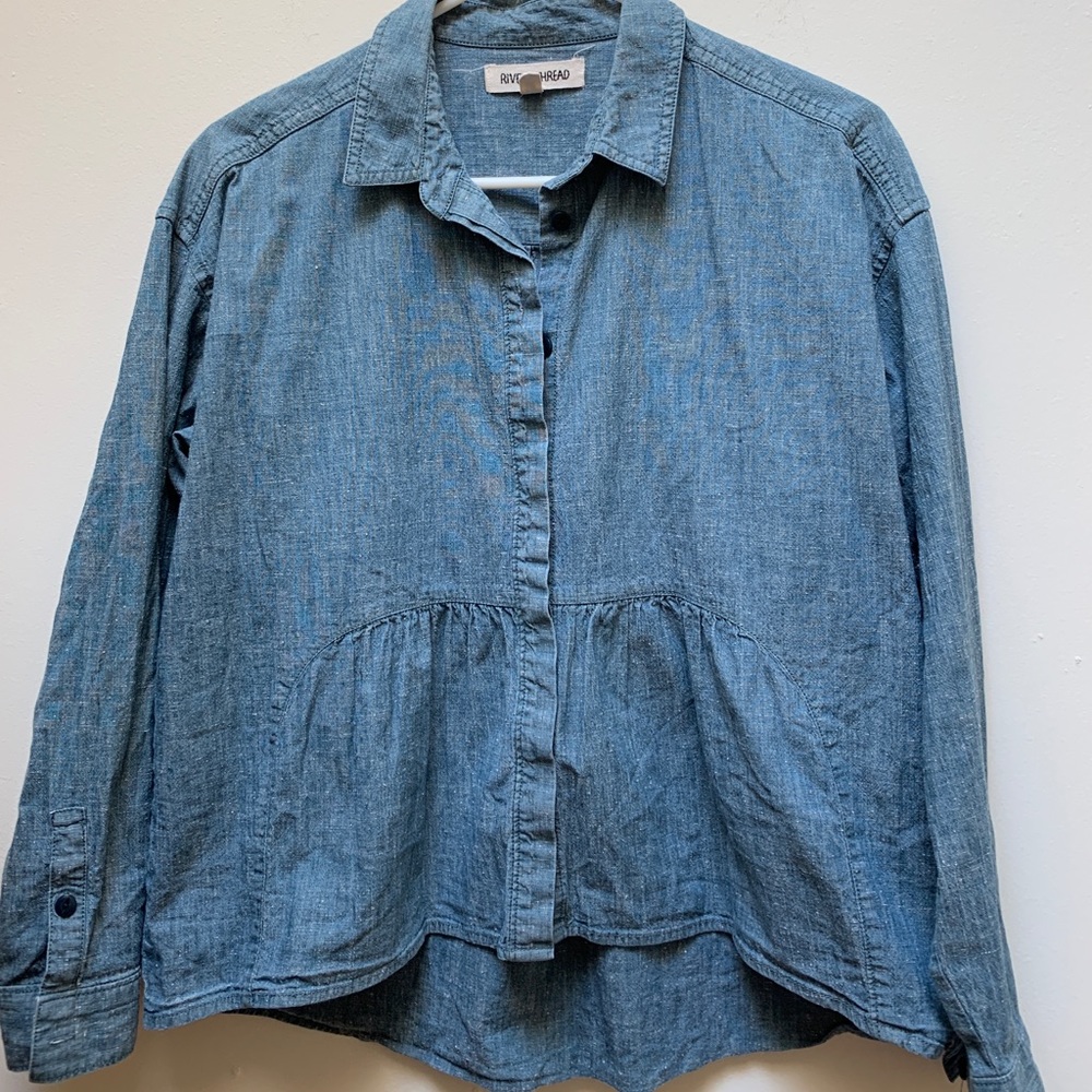 Madewell Rivet & Thread Denim Ruffle Shirt - Picture 2 of 8